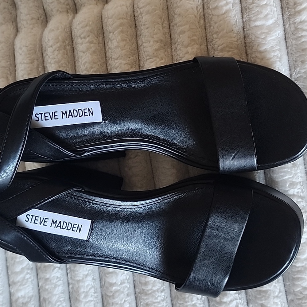 Steve Madden Black Chunky Platform Heel Sandals NWOB - Picture 2 of 4